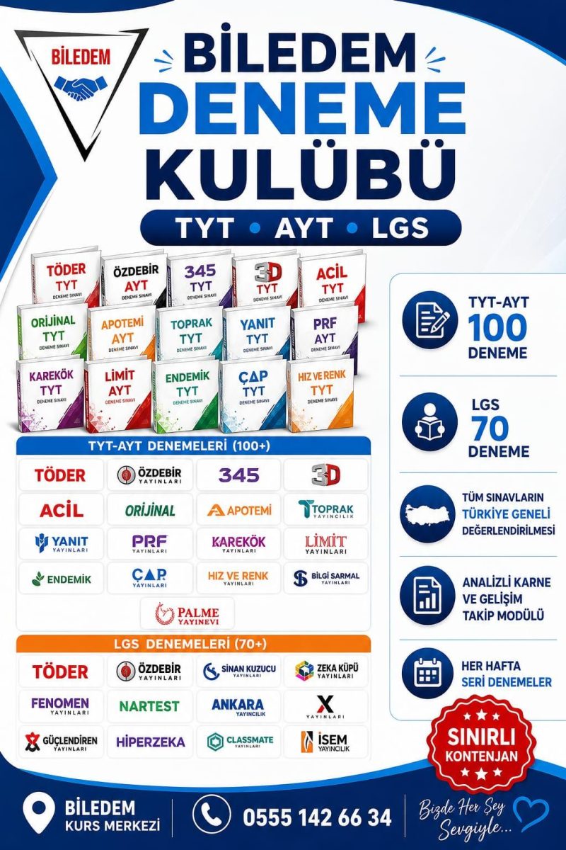 Biledem Deneme Kulübü: TYT, AYT ve LGS deneme sınavları ve çalışılan yayınevleri